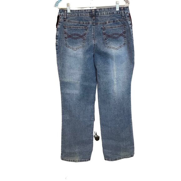 Vintage 90s Y2K Mid Rise Bootcut Relaxed Fit Embroidered Pockets Denim Jeans - Picture 2 of 12